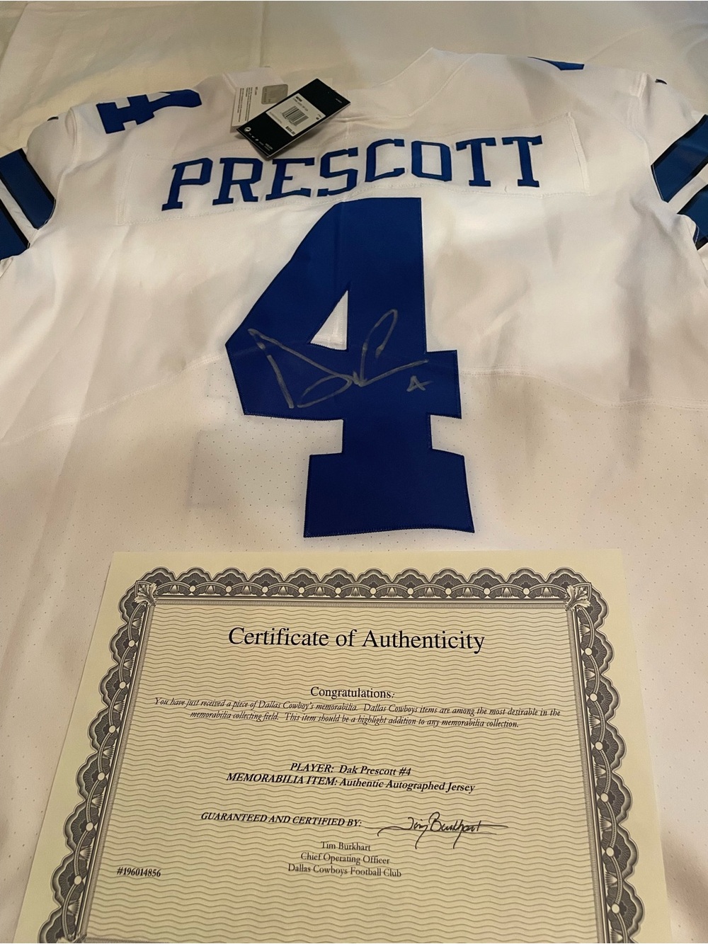 NFL White and Blue Dak Prescott #4 Autographed Jersey